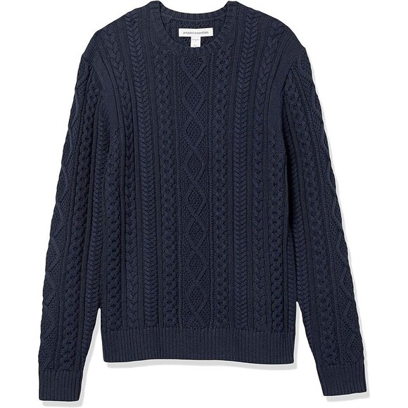 New Goodthreads Men’s Size L T Cable Knit Crewneck Sweater Navy Blue Long Sleeve - Picture 13 of 15